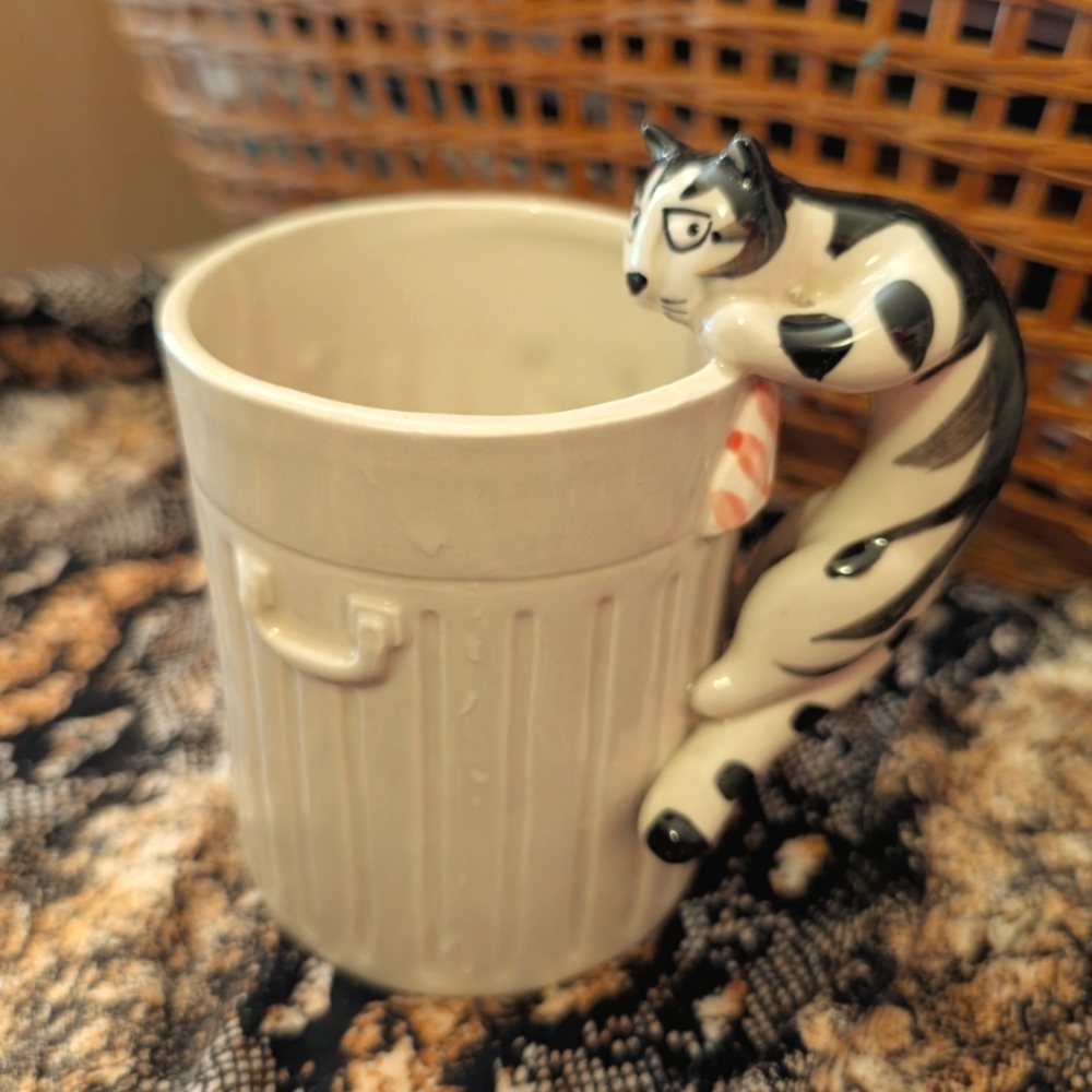 Box#27 Cat Climbing Trashcan Ceramic Mug